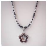 Hematite Bead Flower Pendant Necklace Hematite Bead Flower Pendant Necklace