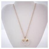 Apple Pendant Necklace - Gold Tone with Leaf Accent Apple Pendant Necklace - Gold Tone with Leaf Accent