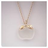 Apple Pendant Necklace - Gold Tone with Leaf Accent Apple Pendant Necklace - Gold Tone with Leaf Accent