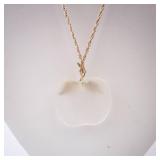 Apple Pendant Necklace - Gold Tone with Leaf Accent Apple Pendant Necklace - Gold Tone with Leaf Accent