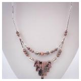 Jasper & Sterling Silver Necklace with Pink Jasper Fringe Beads Jasper & Sterling Silver Necklace with Pink Jasper Fringe Beads