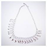 Necklace - Silver-Tone Leaf Fringe with Dangling Teardrop Charms Necklace - Silver-Tone Leaf Fringe with Dangling Teardrop Charms