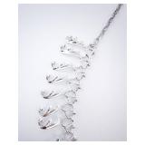 Necklace - Silver-Tone Leaf Fringe with Dangling Teardrop Charms Necklace - Silver-Tone Leaf Fringe with Dangling Teardrop Charms