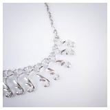 Necklace - Silver-Tone Leaf Fringe with Dangling Teardrop Charms Necklace - Silver-Tone Leaf Fringe with Dangling Teardrop Charms