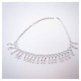 Necklace - Silver-Tone Leaf Fringe with Dangling Teardrop Charms Necklace - Silver-Tone Leaf Fringe with Dangling Teardrop Charms