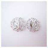 Vintage Floral Filigree Clip-On Earrings - Silver Tone, Pair Vintage Floral Filigree Clip-On Earrings - Silver Tone, Pair