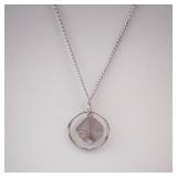 Silver Circle Pendant Necklace with Woven Brown Center - Matching Earrings Set Silver Circle Pendant Necklace with Woven Brown Center - Matching Earrings Set