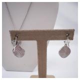 Silver Circle Pendant Necklace with Woven Brown Center - Matching Earrings Set Silver Circle Pendant Necklace with Woven Brown Center - Matching Earrings Set