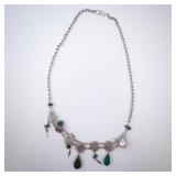 Silver-Tone Floral Necklace with Green Gemstone Drops Silver-Tone Floral Necklace with Green Gemstone Drops