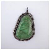 Teardrop Pendant - Sterling Silver Rope-Edge Bezel - Green Cabochon Teardrop Pendant - Sterling Silver Rope-Edge Bezel - Green Cabochon