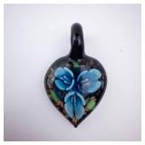 Murano Glass Teardrop Pendant - Hand-Painted Blue Floral Design Murano Glass Teardrop Pendant - Hand-Painted Blue Floral Design