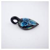 Murano Glass Teardrop Pendant - Hand-Painted Blue Floral Design Murano Glass Teardrop Pendant - Hand-Painted Blue Floral Design