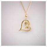 Vermeil Heart Pendant CZ Necklace - Gold Tone Chain Vermeil Heart Pendant CZ Necklace - Gold Tone Chain