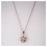 Flower Pendant Necklace - Five-Petal Flower with Center Stone Flower Pendant Necklace - Five-Petal Flower with Center Stone