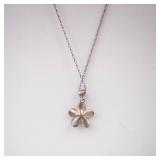 Flower Pendant Necklace - Five-Petal Flower with Center Stone Flower Pendant Necklace - Five-Petal Flower with Center Stone