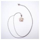 Flower Pendant Necklace - Five-Petal Flower with Center Stone Flower Pendant Necklace - Five-Petal Flower with Center Stone