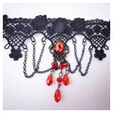 Vintage Black Lace Red Crystal Choker Necklace Vintage Black Lace Red Crystal Choker Necklace