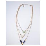 Layered Geometric Pendant Necklace - Rose Gold-Tone with Teal Arc, White Triangle, Blue V Layered Geometric Pendant Necklace - Rose Gold-Tone with Teal Arc, White Triangle, Blue V