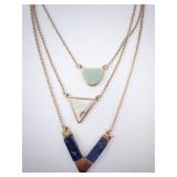 Layered Geometric Pendant Necklace - Rose Gold-Tone with Teal Arc, White Triangle, Blue V Layered Geometric Pendant Necklace - Rose Gold-Tone with Teal Arc, White Triangle, Blue V