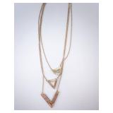 Layered Geometric Pendant Necklace - Rose Gold-Tone with Teal Arc, White Triangle, Blue V Layered Geometric Pendant Necklace - Rose Gold-Tone with Teal Arc, White Triangle, Blue V