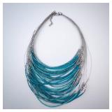 Turquoise Bead Necklace - Multi-Strand Silver Chains Turquoise Bead Necklace - Multi-Strand Silver Chains
