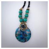 Bohemian Turquoise Bead Necklace - Blue Swirl Pendant Bohemian Turquoise Bead Necklace - Blue Swirl Pendant