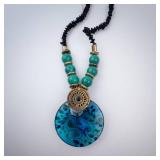 Bohemian Turquoise Bead Necklace - Blue Swirl Pendant Bohemian Turquoise Bead Necklace - Blue Swirl Pendant