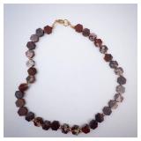 Necklace - Brown Hexagon Bead (Agate?), Faceted Stone, Gold Clasp Necklace - Brown Hexagon Bead (Agate?), Faceted Stone, Gold Clasp