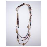 Beaded Multi-Strand Necklace - Turquoise, White, Brown Beads with Gold Discs Beaded Multi-Strand Necklace - Turquoise, White, Brown Beads with Gold Discs