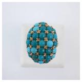 14K Turquoise Cabachon Cluster Ring. Size 5.25 14K Turquoise Cabachon Cluster Ring. Size 5.25