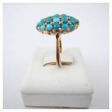 14K Turquoise Cabachon Cluster Ring. Size 5.25 14K Turquoise Cabachon Cluster Ring. Size 5.25