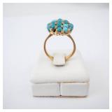 14K Turquoise Cabachon Cluster Ring. Size 5.25 14K Turquoise Cabachon Cluster Ring. Size 5.25