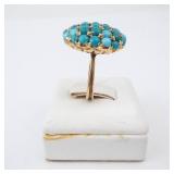 14K Turquoise Cabachon Cluster Ring. Size 5.25 14K Turquoise Cabachon Cluster Ring. Size 5.25