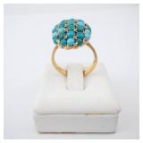 14K Turquoise Cabachon Cluster Ring. Size 5.25 14K Turquoise Cabachon Cluster Ring. Size 5.25