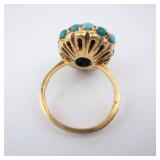 14K Turquoise Cabachon Cluster Ring. Size 5.25 14K Turquoise Cabachon Cluster Ring. Size 5.25
