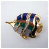 14K Gold Asch Grossbardt Fish Brooch with Lapis, Malachite, Coral, Mother of Pearl & Diamonds 14K Gold Asch Grossbardt Fish Brooch with Lapis, Malachite, Coral, Mother of Pearl & Diamonds