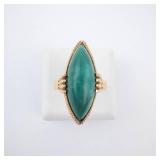 18K Gold Ring with Green Jade Cabochon - Stamped 750 18K Gold Ring with Green Jade Cabochon - Stamped 750