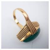 18K Gold Ring with Green Jade Cabochon - Stamped 750 18K Gold Ring with Green Jade Cabochon - Stamped 750
