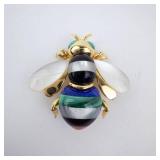 Asch Grossbardt Bee Brooch - 14K Gold, Malachite & Enamel Asch Grossbardt Bee Brooch - 14K Gold, Malachite & Enamel
