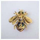 Asch Grossbardt Bee Brooch - 14K Gold, Malachite & Enamel Asch Grossbardt Bee Brooch - 14K Gold, Malachite & Enamel