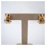 14K Gold Mosaic Omega Back Earrings - Multi-Color Gemstone Inlay 14K Gold Mosaic Omega Back Earrings - Multi-Color Gemstone Inlay