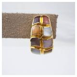14K Gold Mosaic Omega Back Earrings - Multi-Color Gemstone Inlay 14K Gold Mosaic Omega Back Earrings - Multi-Color Gemstone Inlay