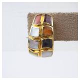 14K Gold Mosaic Omega Back Earrings - Multi-Color Gemstone Inlay 14K Gold Mosaic Omega Back Earrings - Multi-Color Gemstone Inlay