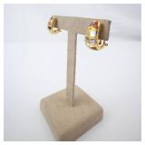 14K Gold Mosaic Omega Back Earrings - Multi-Color Gemstone Inlay 14K Gold Mosaic Omega Back Earrings - Multi-Color Gemstone Inlay