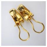 14K Gold Mosaic Omega Back Earrings - Multi-Color Gemstone Inlay 14K Gold Mosaic Omega Back Earrings - Multi-Color Gemstone Inlay