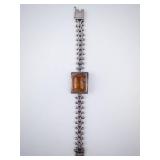 Massive Sterling Silver Bracelet with Rectangular Cognac Amber Cabochon Massive Sterling Silver Bracelet with Rectangular Cognac Amber Cabochon