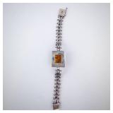 Massive Sterling Silver Bracelet with Rectangular Cognac Amber Cabochon Massive Sterling Silver Bracelet with Rectangular Cognac Amber Cabochon