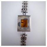 Massive Sterling Silver Bracelet with Rectangular Cognac Amber Cabochon Massive Sterling Silver Bracelet with Rectangular Cognac Amber Cabochon