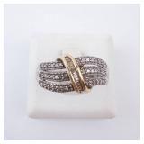 Diamond Ring - Sterling Silver & 10K Gold Twist with Pavé Diamonds Diamond Ring - Sterling Silver & 10K Gold Twist with Pavé Diamonds