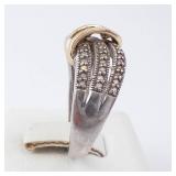 Diamond Ring - Sterling Silver & 10K Gold Twist with Pavé Diamonds Diamond Ring - Sterling Silver & 10K Gold Twist with Pavé Diamonds